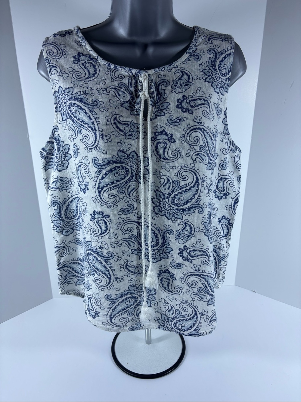 Larry Levine Paisley Sleeveless Linen Blend Top – Size L